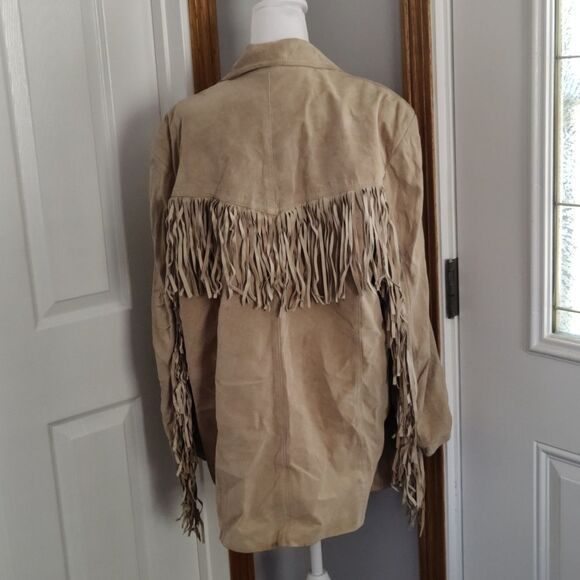 Vintage Together tan/cream western style leather fringe jacket size 2X - Picture 3 of 6